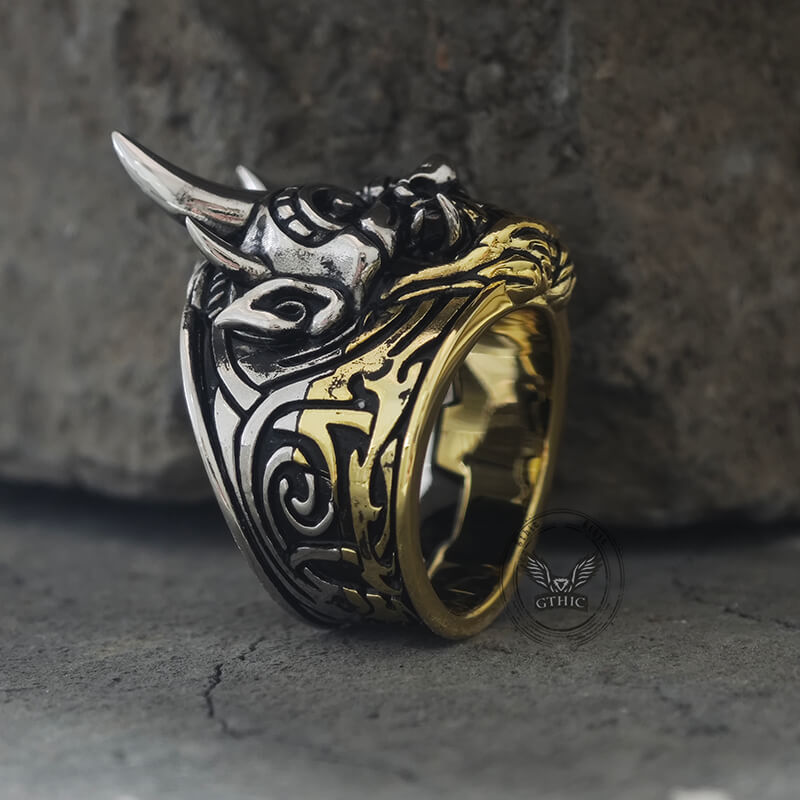 Demon Cyber Oni Mask Sterling Silver Ring