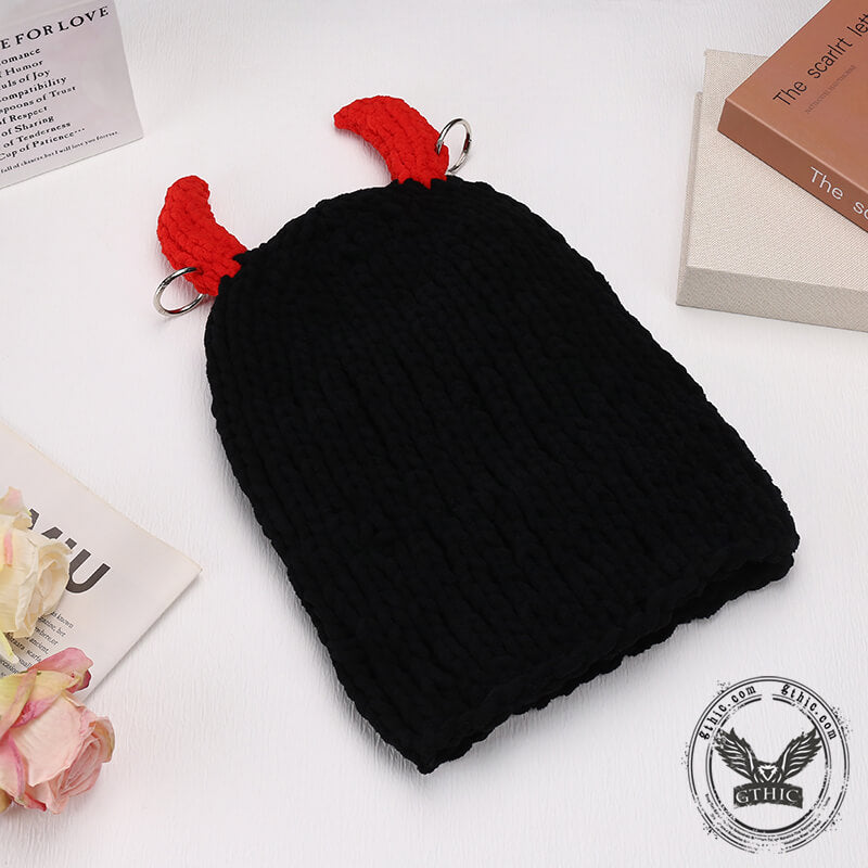 Demon Horn Knit Ski Mask Balaclava Hat