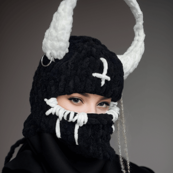 Demon Horn Knit Ski Mask Balaclava Hat | Gthic.com