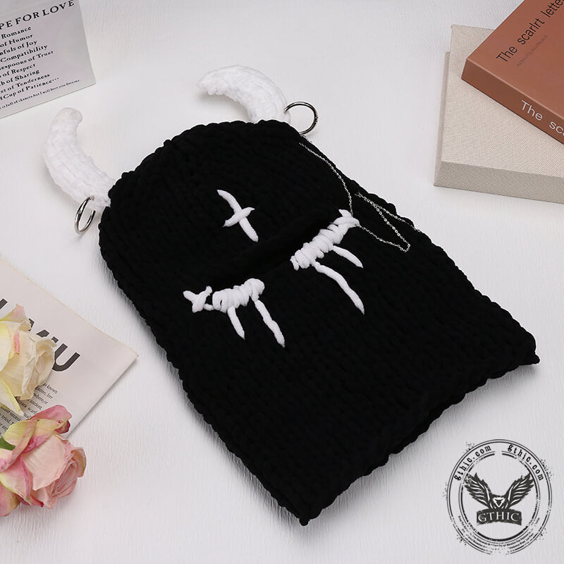 Demon Horn Knit Ski Mask Balaclava Hat