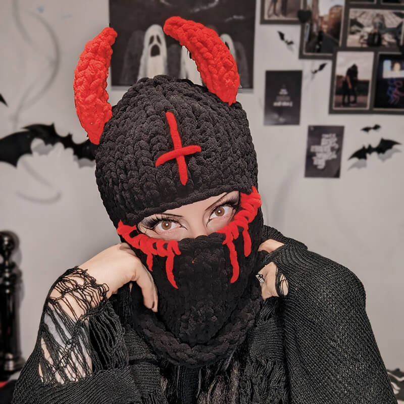 Demon Horn Knit Ski Mask Balaclava Hat | Gthic.com