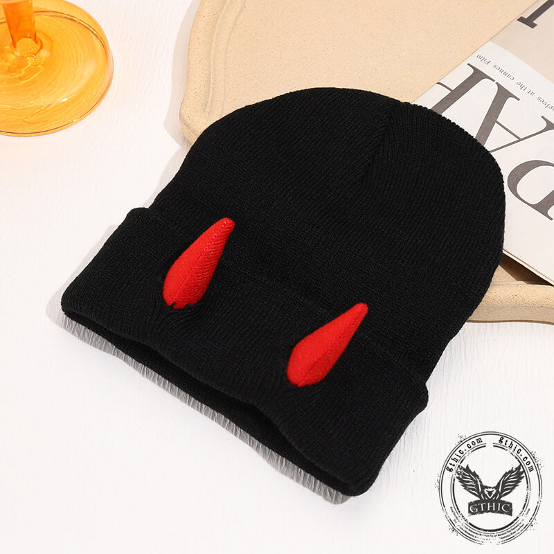 Demon Horned Knitted Beanie Hat