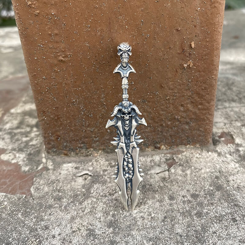 Demon Skull Sterling Silver Sword Weapon Pendant | Gthic.com