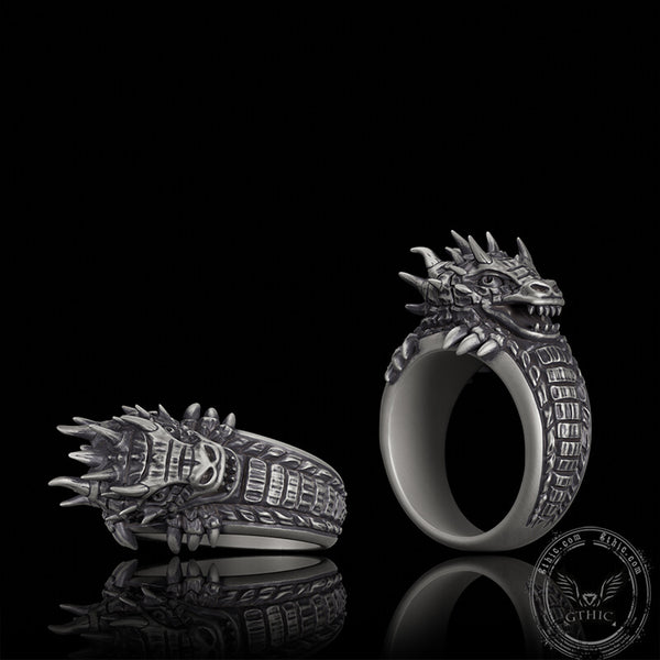 Demonic Dragon Sterling Silver Ring | Gthic.com