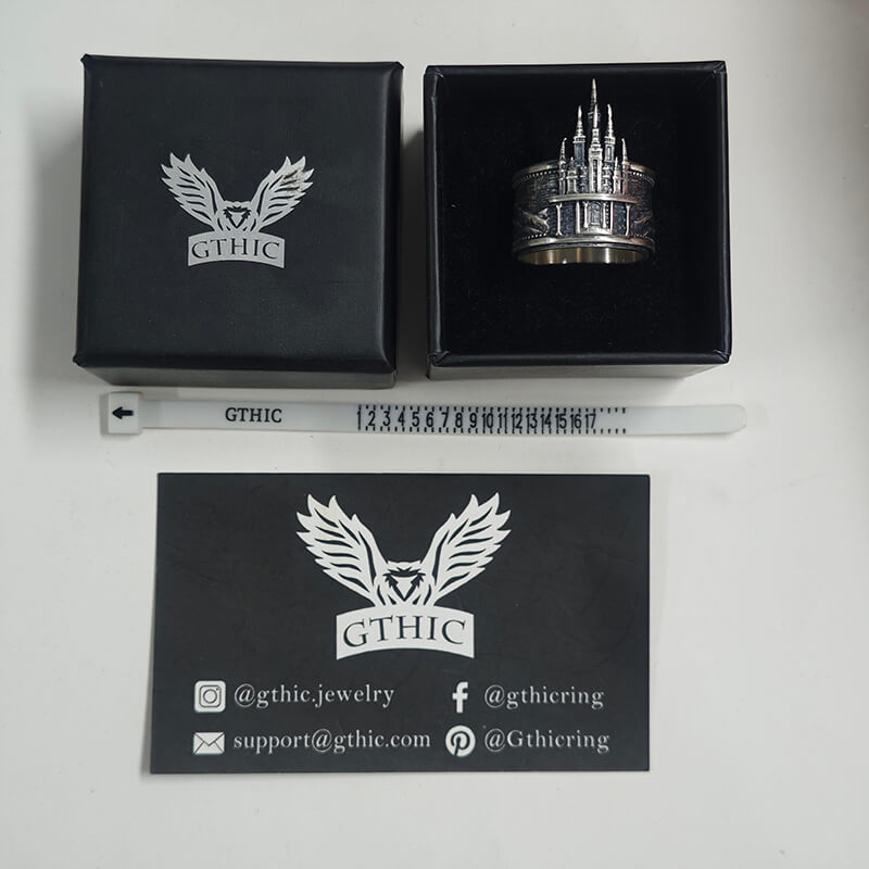 Detailed Castle Design Sterling Silver Ring