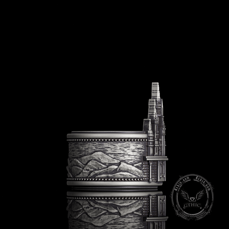 Detailed Castle Design Sterling Silver Ring | Gthic.com