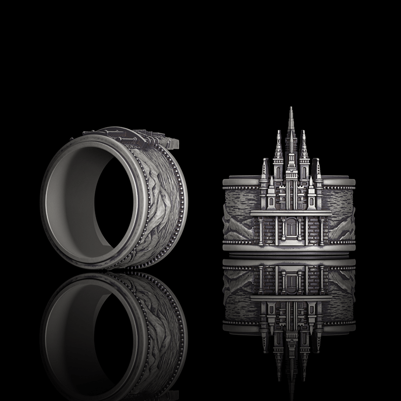 Detailed Castle Design Sterling Silver Ring | Gthic.com