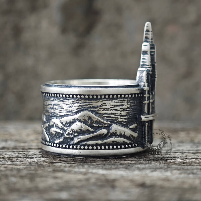Detailed Castle Design Sterling Silver Ring | Gthic.com
