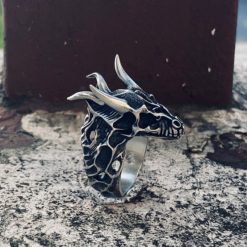 Devil Dragon Skull Sterling Silver Ring | Gthic.com