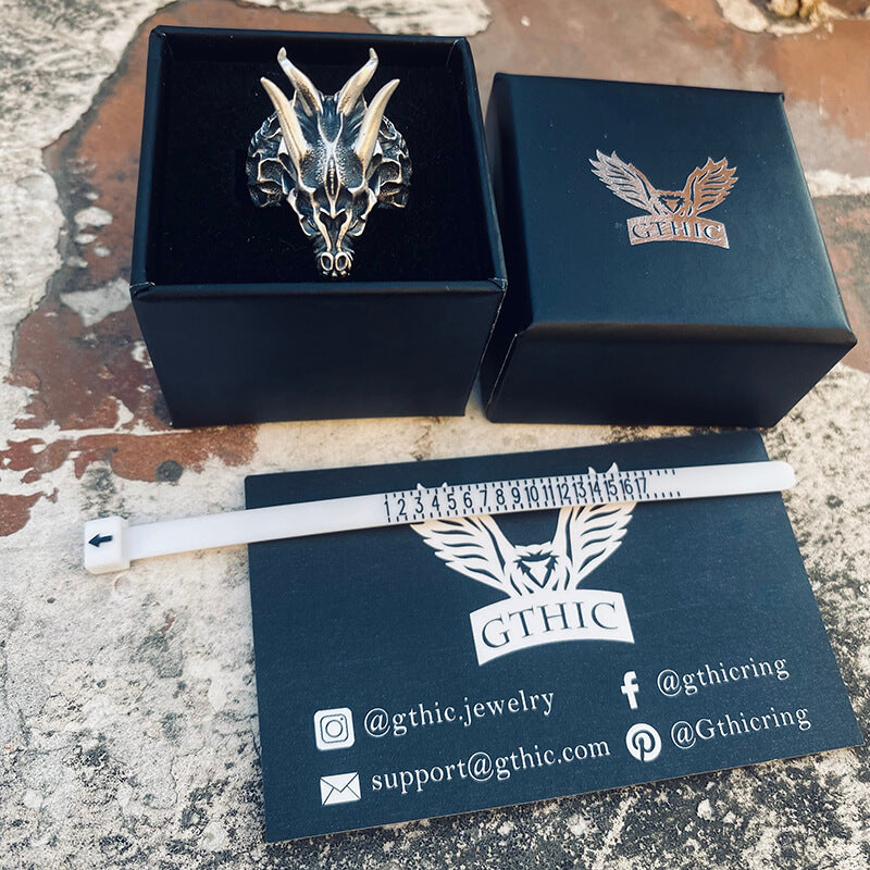 Anillo de plata esterlina con calavera de dragón diablo