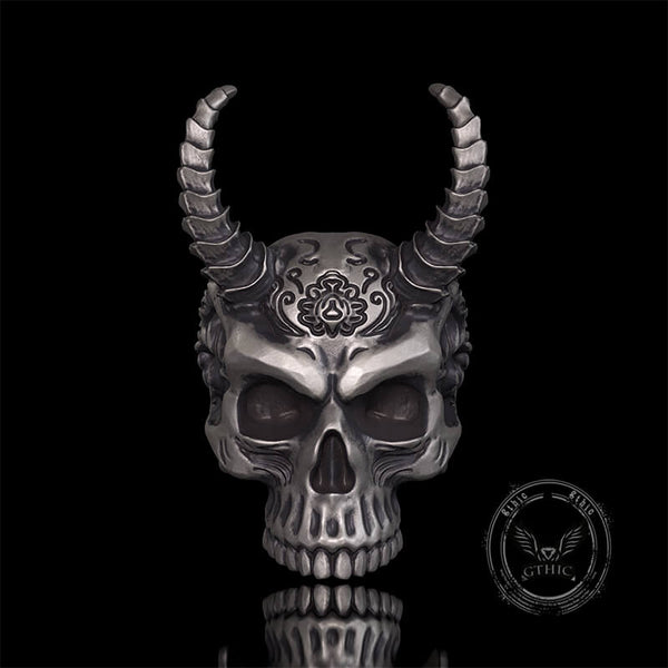 Devil Horned Skull Sterling Silver Gothic Ring | Gthic.com