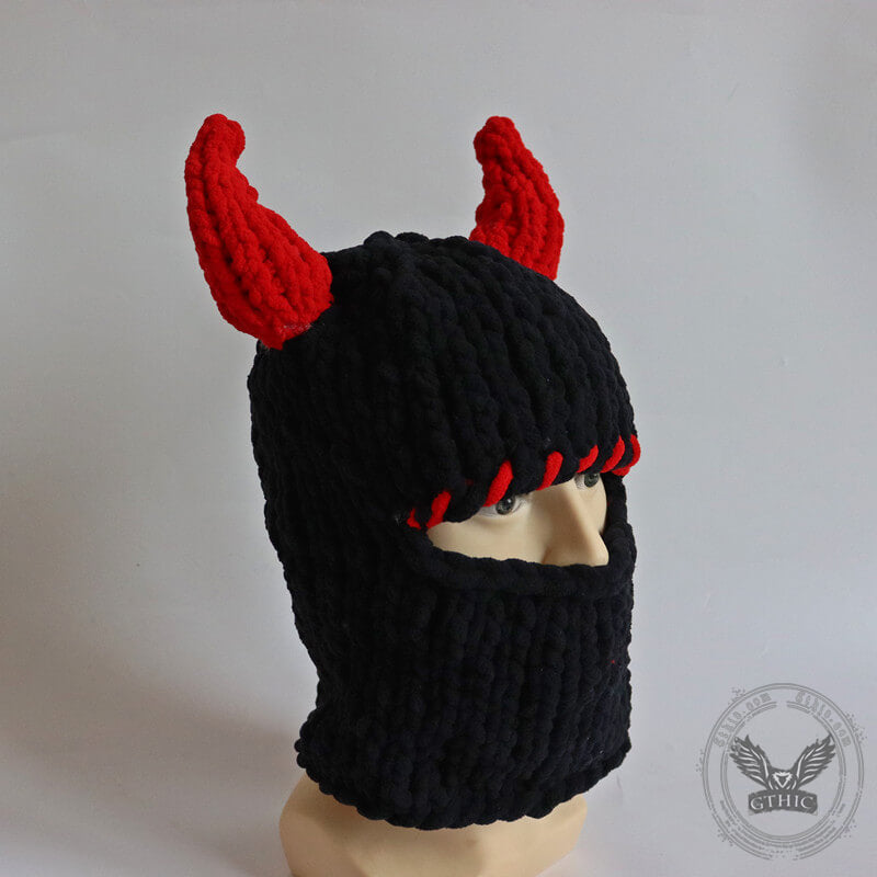 Devil Horns Knitted Balaclava Hat
