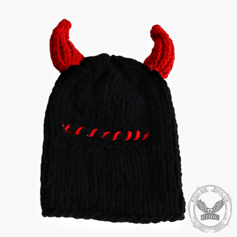 Devil Horns Knitted Balaclava Hat