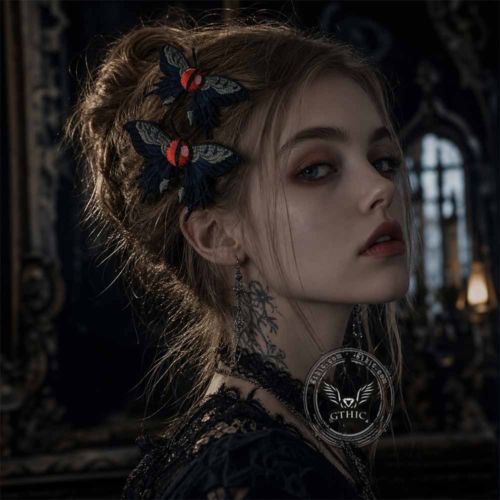Devil's Eye Butterfly Fabric Resin Gothic Hair Clips | Gthic.com