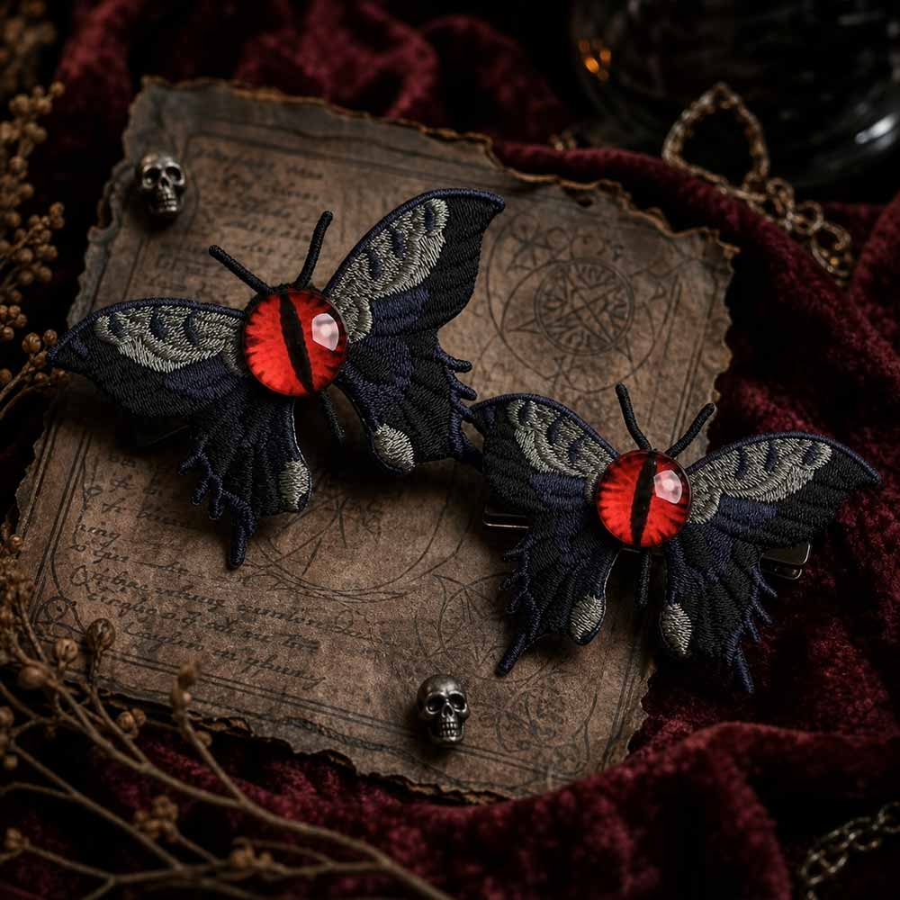Devil's Eye Butterfly Fabric Resin Gothic Hair Clips