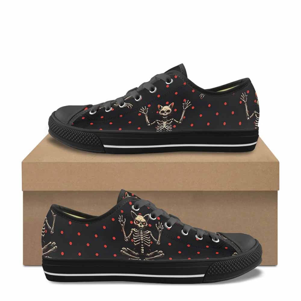 Devil Skeleton Cat Polka Dot Canvas Shoes | Gthic.com