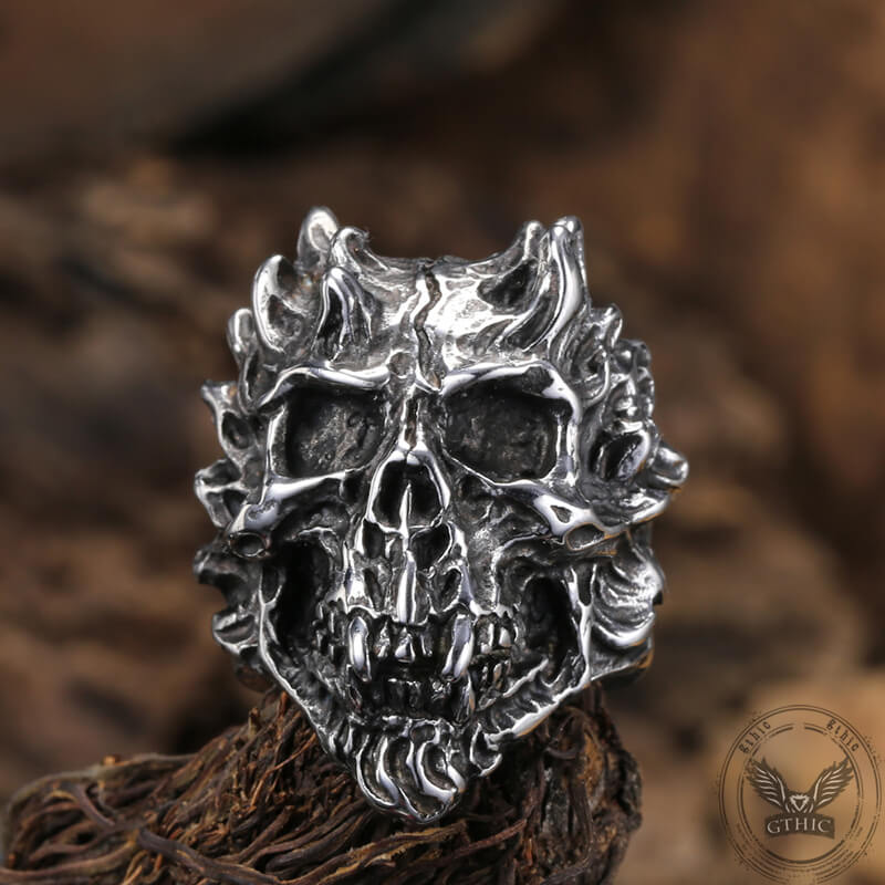 Devil Skull Head Stainless Steel Ring | Gthic.com