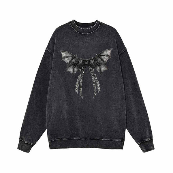 Devil Wings Gothic Bow Vintage Washed Hoodie Sweatshirt | Gthic.com