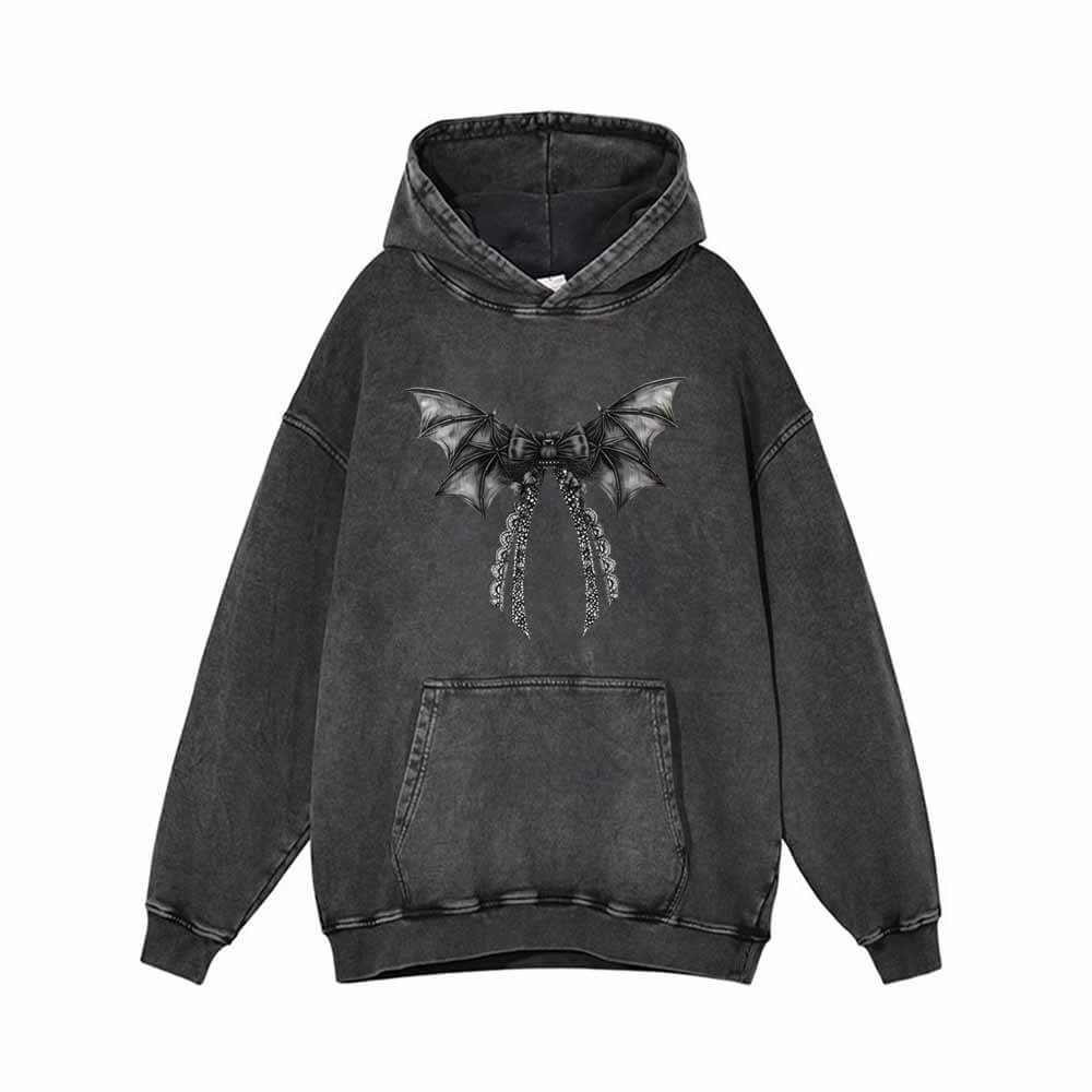 Devil Wings Gothic Bow Vintage Washed Hoodie Sweatshirt | Gthic.com
