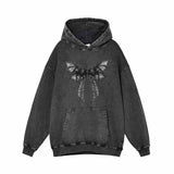 Devil Wings Gothic Bow Vintage Washed Hoodie Sweatshirt | Gthic.com