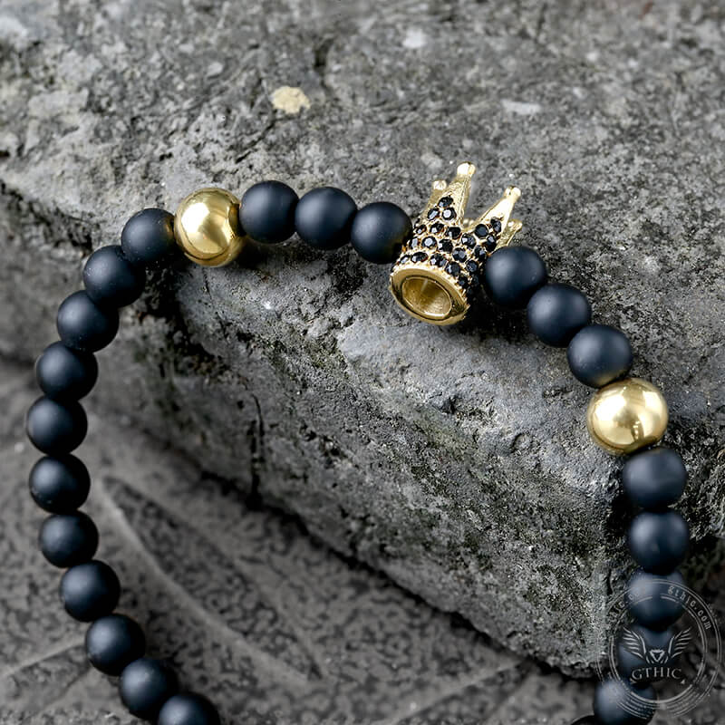 Diamond Crown Stainless Steel Bead Bracelet | Gthic.com