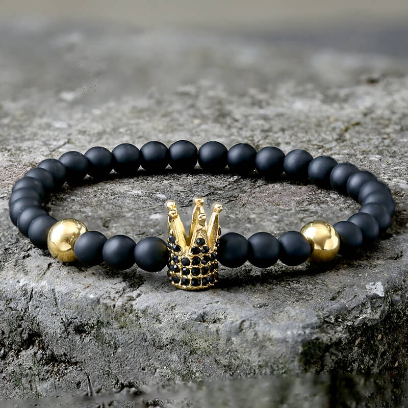 Diamond Crown Stainless Steel Bead Bracelet | Gthic.com