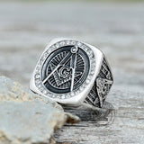 Diamond Masonic Symbol Stainless Steel Ring | Gthic.com