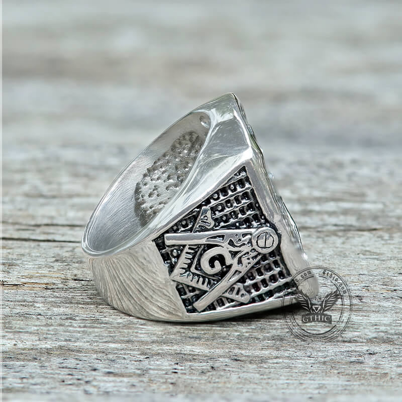 Diamond Masonic Symbol Stainless Steel Ring | Gthic.com