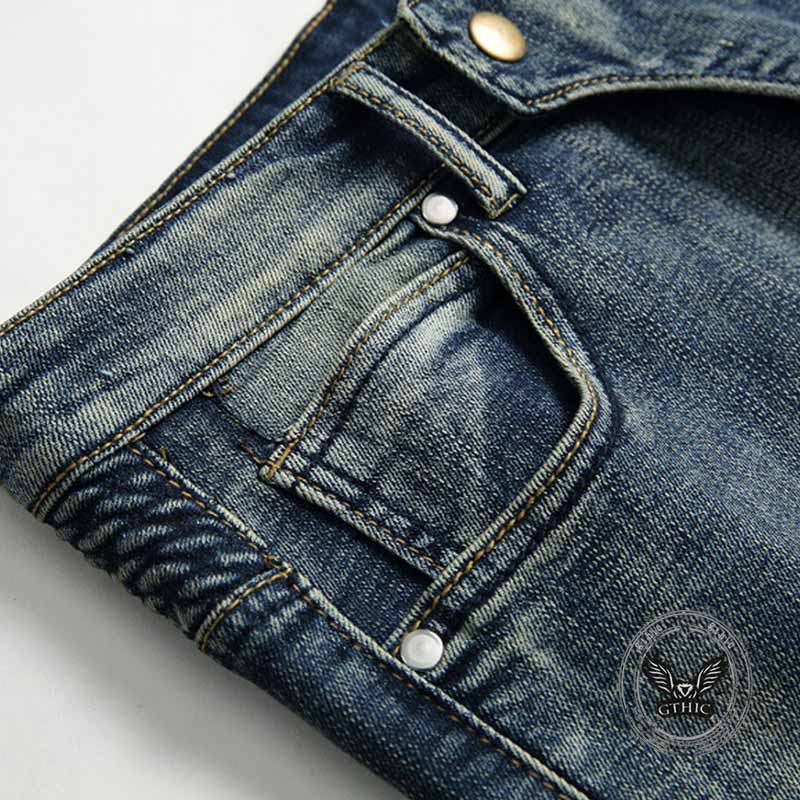 Distressed Paneled Crumpled Cotton Skinny Pants