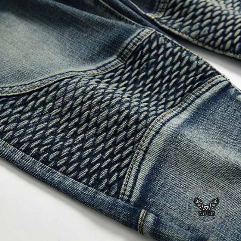 Distressed Paneled Crumpled Cotton Skinny Pants