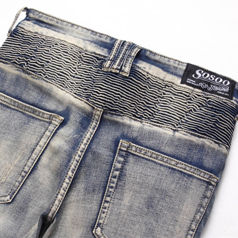 Pantalones pitillo de algodón arrugado con paneles desgastados