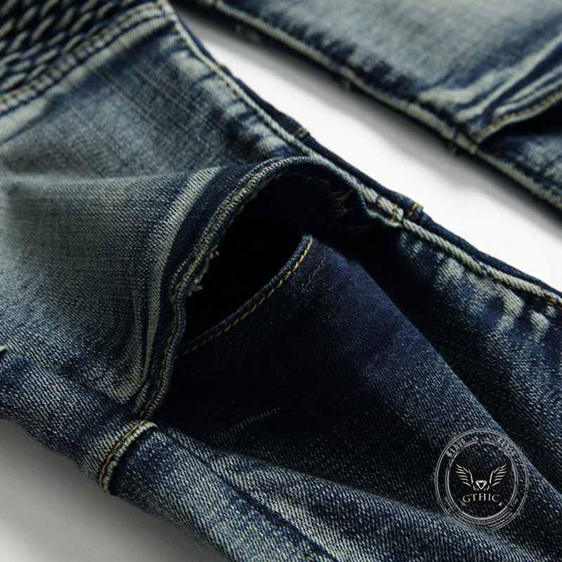 Distressed Paneled Crumpled Cotton Skinny Pants