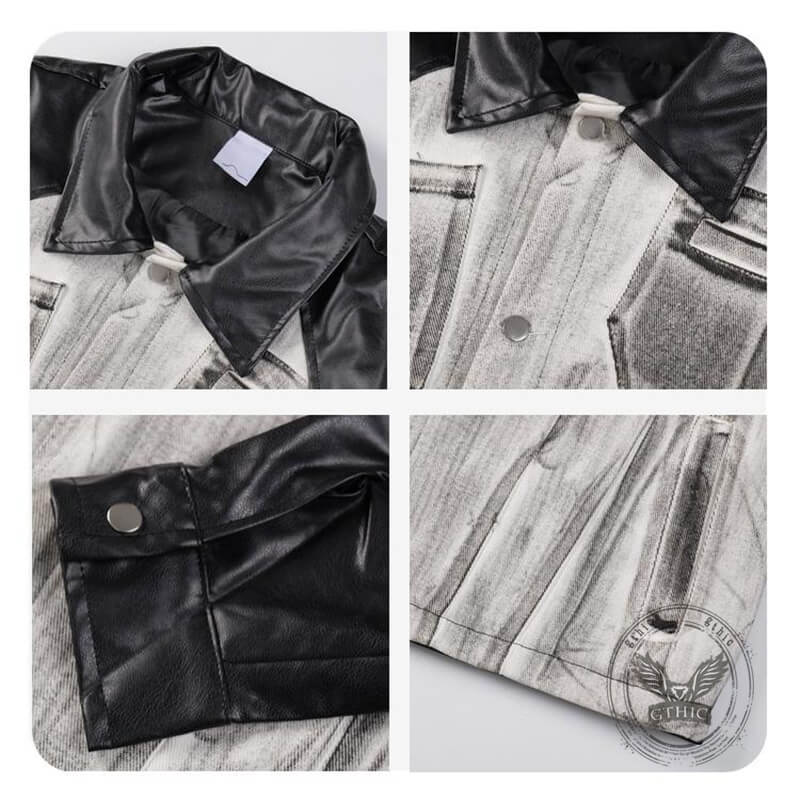 Distressed Punk Patchwork Motorcycle PU Leather Jacket