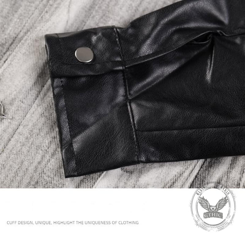Distressed Punk Patchwork Motorcycle PU Leather Jacket