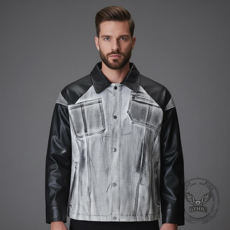 Distressed Punk Patchwork Motorcycle PU Leather Jacket | Gthic.com