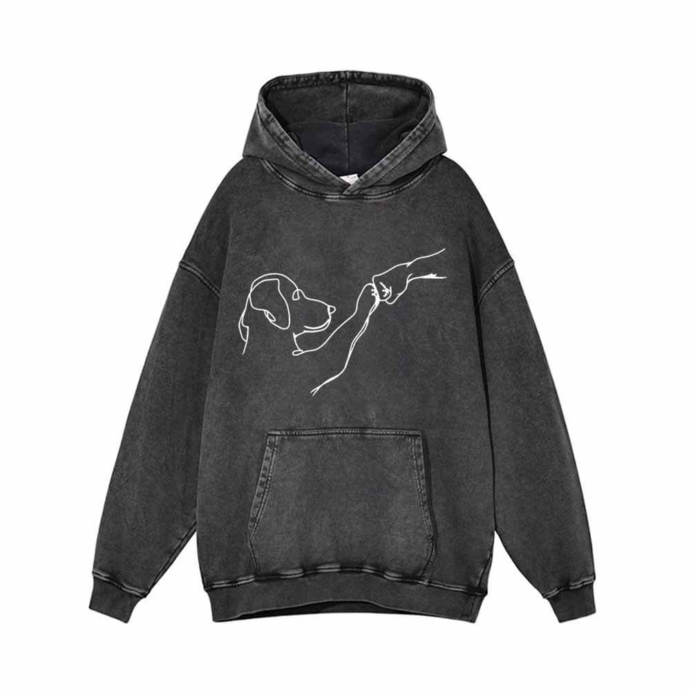 Dog And People Punch Hand Vintage Washed Hoodie 01 | Gthic.com