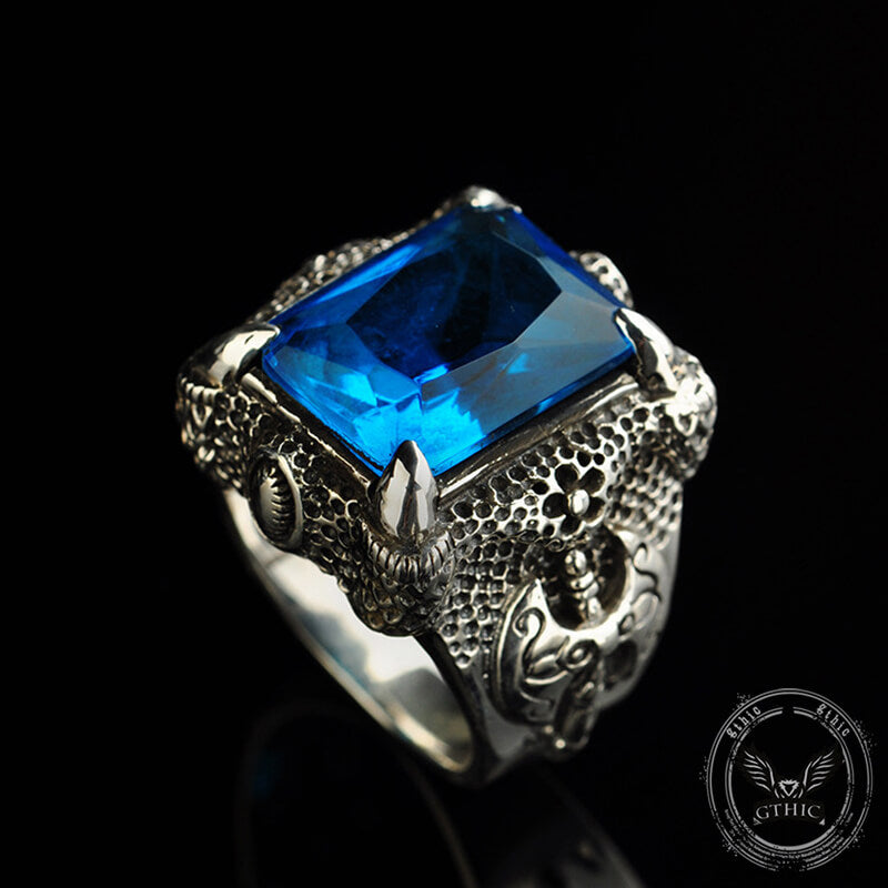 Domineering Axe Dragon Claw Sterling Silver CZ Ring