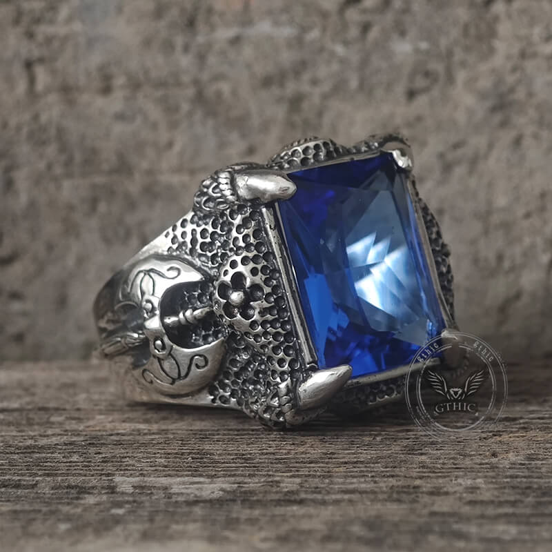 Domineering Axe Dragon Claw Sterling Silver CZ Ring