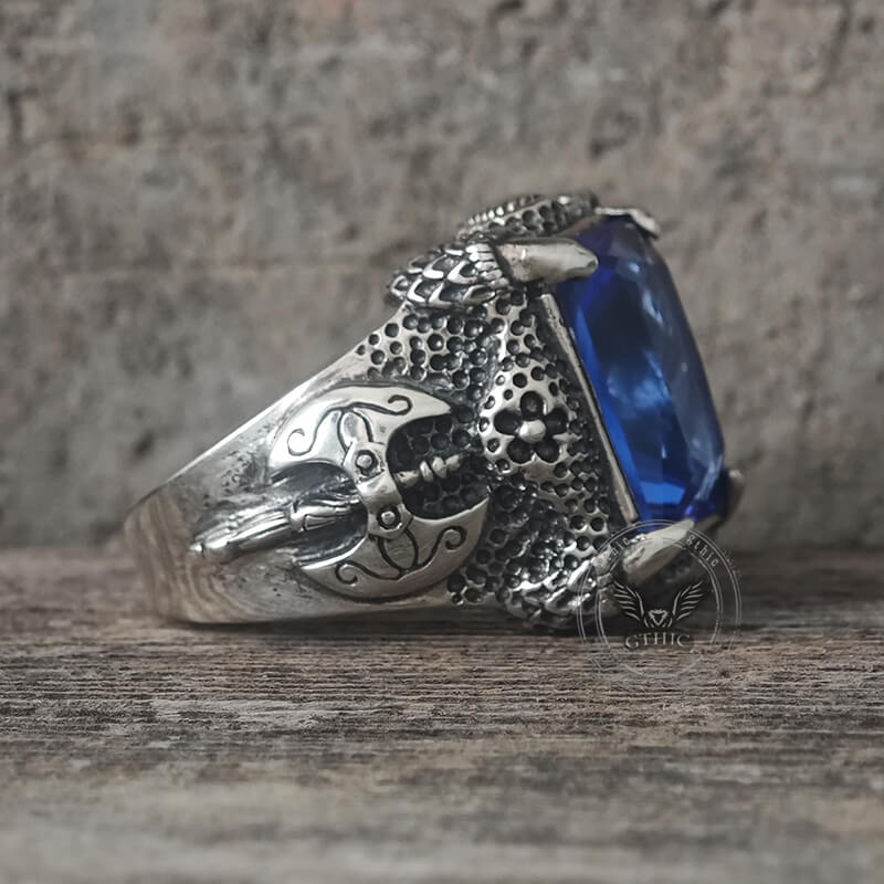Domineering Axe Dragon Claw Sterling Silver CZ Ring