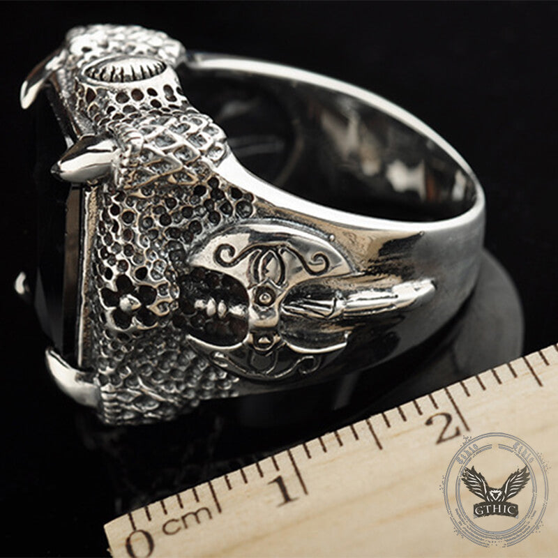 Domineering Axe Dragon Claw Sterling Silver CZ Ring