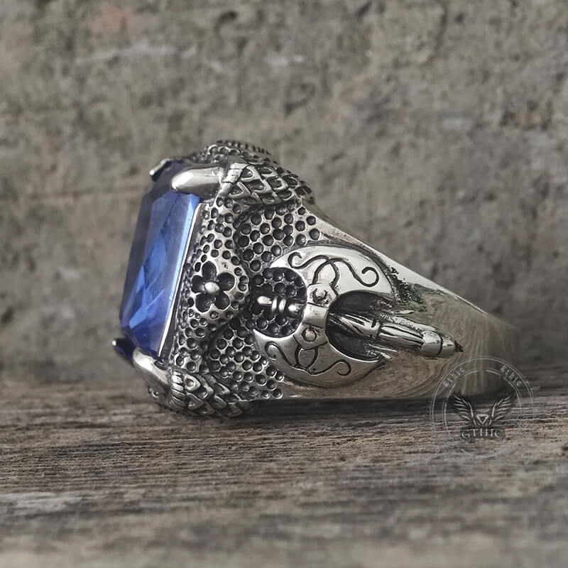 Domineering Axe Dragon Claw Sterling Silver CZ Ring