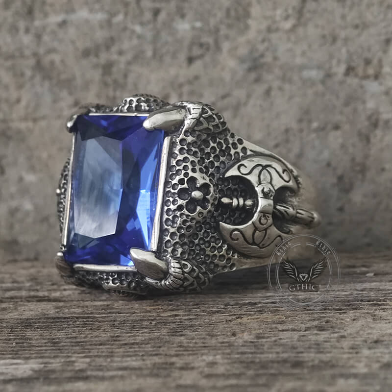 Domineering Axe Dragon Claw Sterling Silver CZ Ring