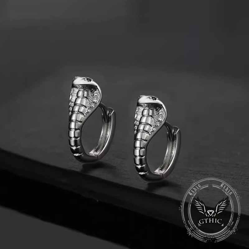 Domineering Cobra Shaped Sterling Silver Earrings 01 | Gthic.com