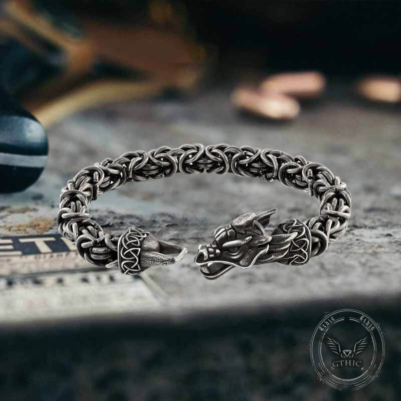 Domineering Dragon Byzantine Stainless Steel Nordic Bracelet | Gthic.com