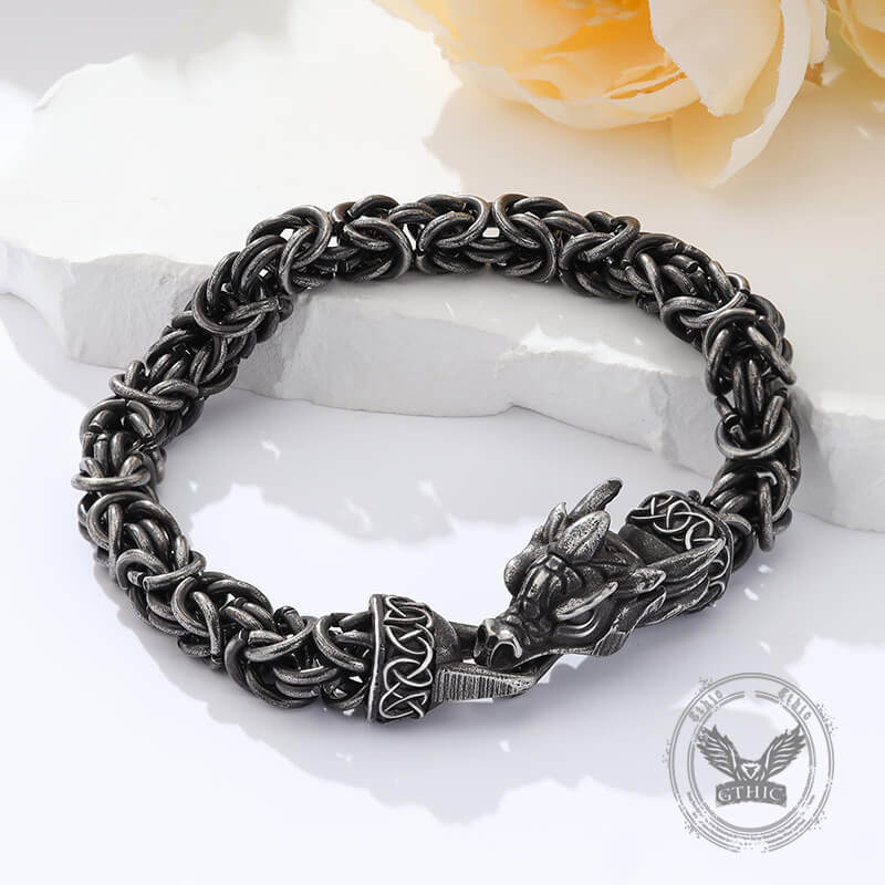 Domineering Dragon Byzantine Stainless Steel Nordic Bracelet | Gthic.com