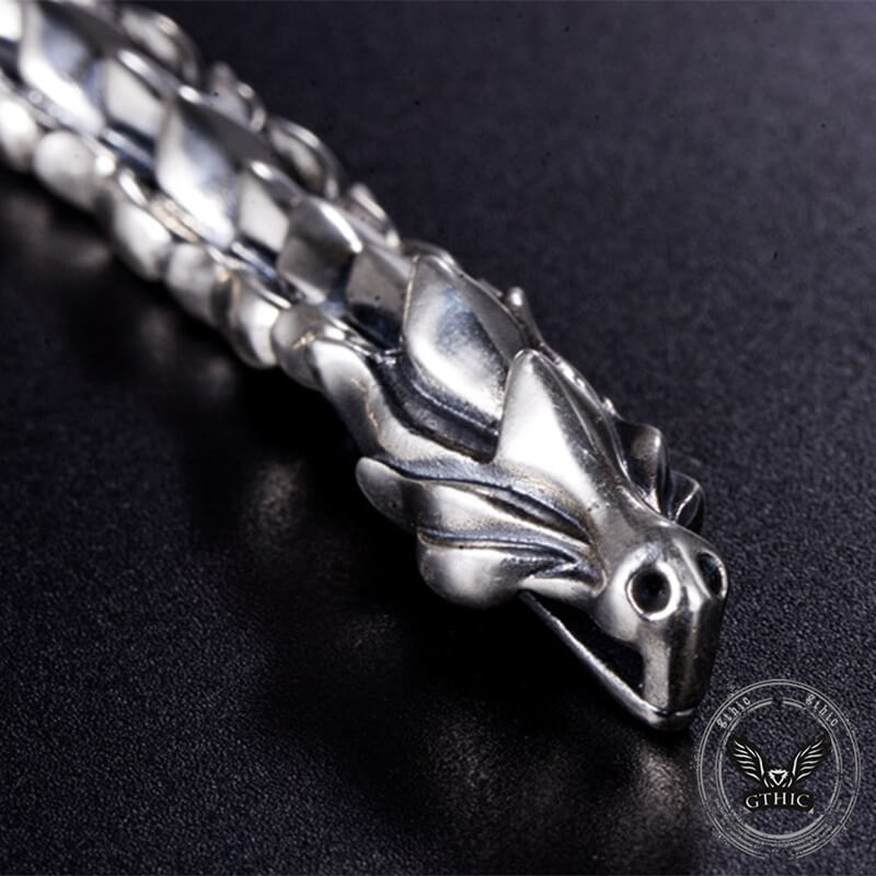 Domineering Dragon Head and Scale Sterling Silver Bracelet