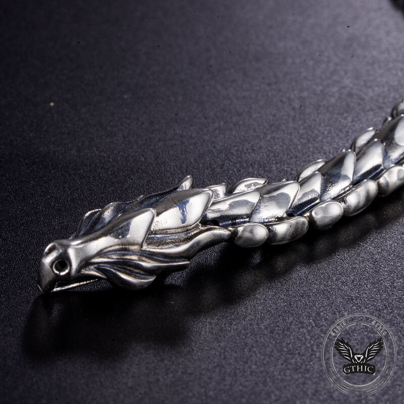 Domineering Dragon Head and Scale Sterling Silver Bracelet