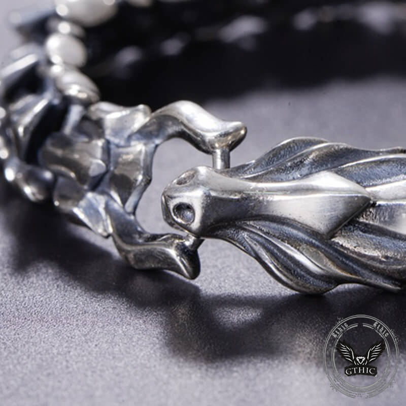 Domineering Dragon Head and Scale Sterling Silver Bracelet