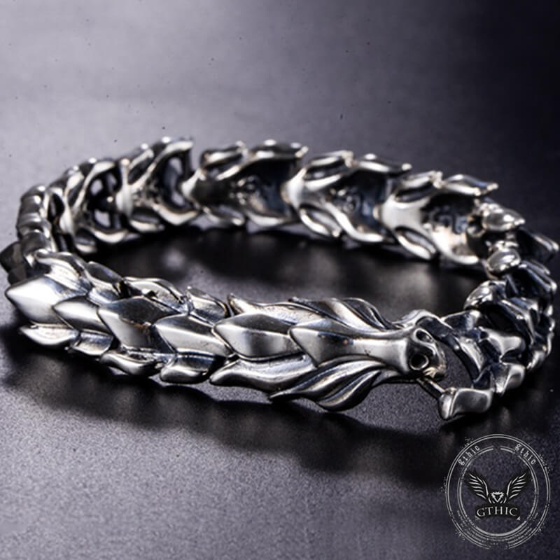 Domineering Dragon Head and Scale Sterling Silver Bracelet | Gthic.com