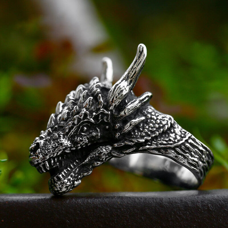 Domineering Dragon Head Stainless Steel Ring | Gthic.com